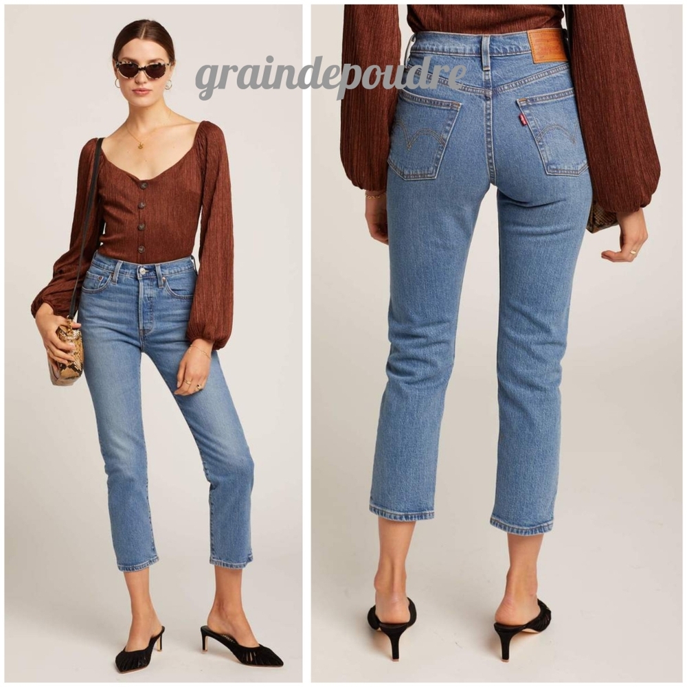 Rare! Levi's 501 Premium Jive Song High Rise Medium Wash Cropped Jeans 24